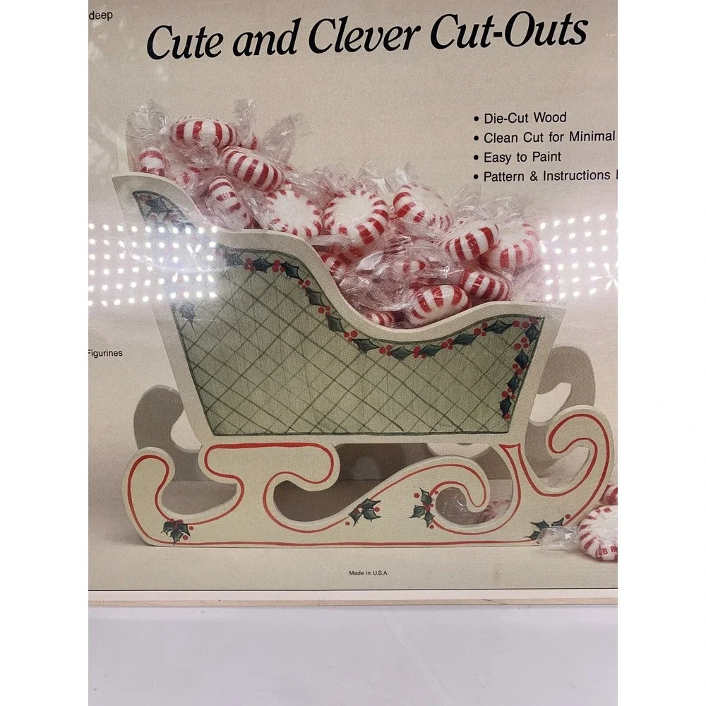 Vtg NOS Demis HOLIDAY SLEIGH Cute‎ Clever Wood Cut Outs No 008674 Christmas